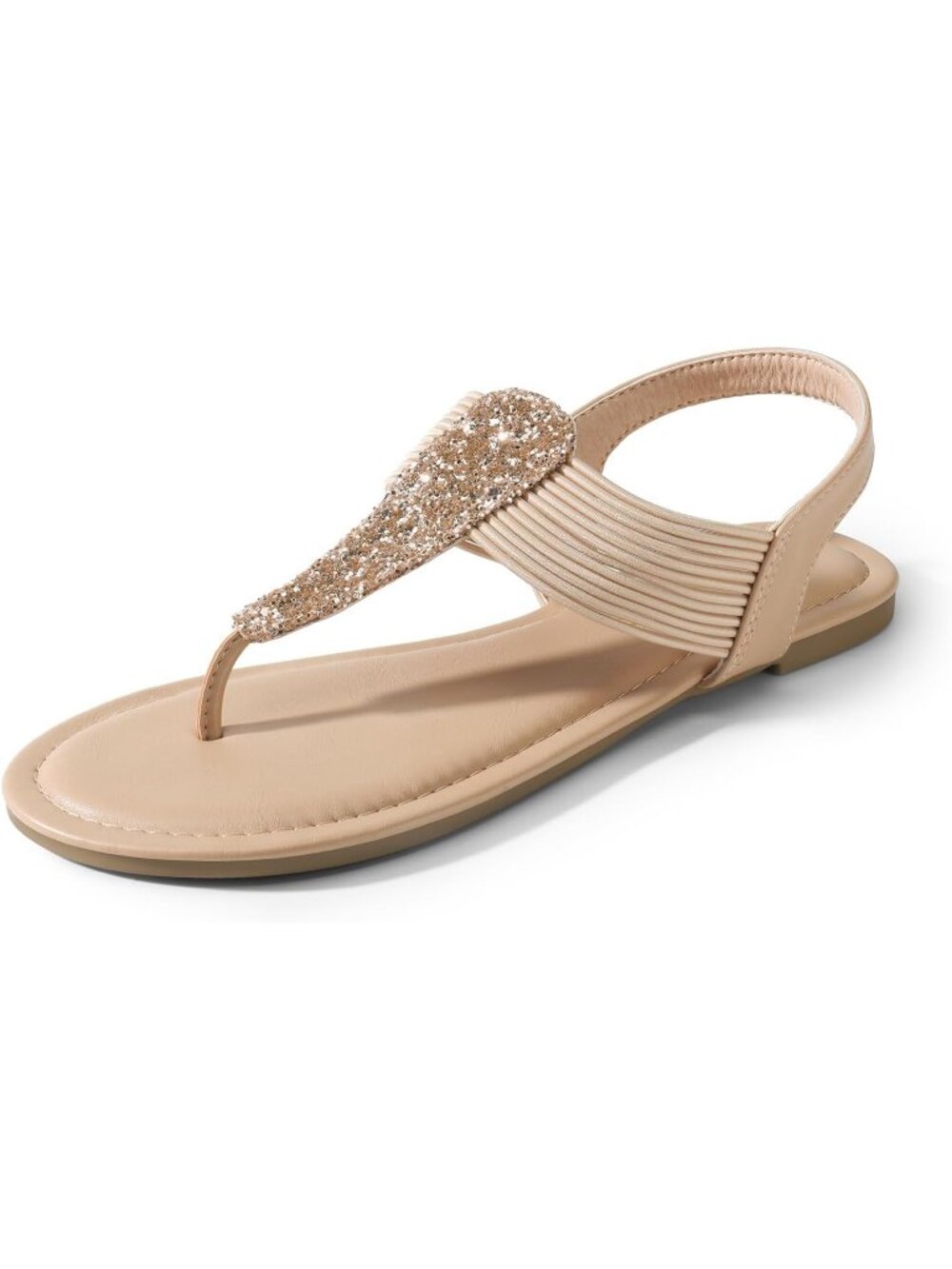 Women's Nude Flats Elastic Strappy String Thong T Strap Dressy Summer Sandals